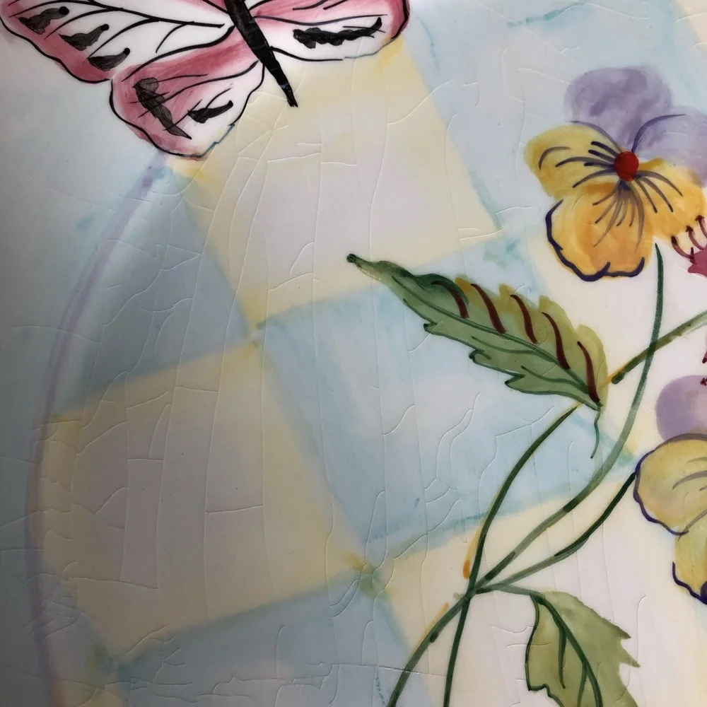 Zrike Hand Painted Dinner Plate with Butterflies, Flowers and Birds